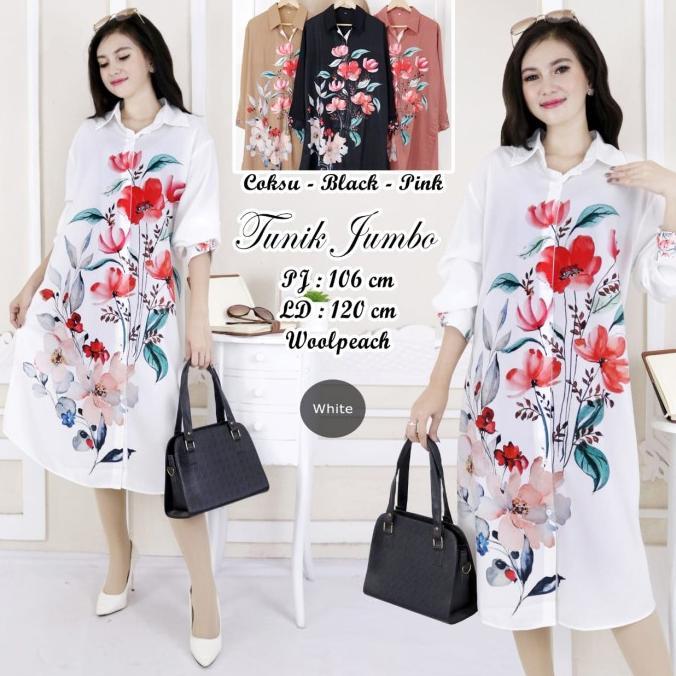 kemeja tunik jumbo bunga import #tk184