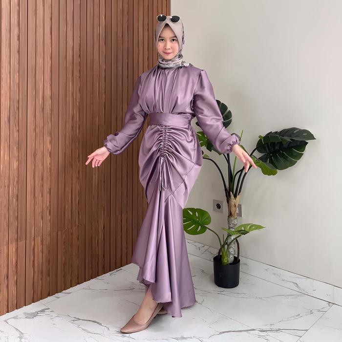 Sasya.clo - Vanya Long Dress Bahan Satin Silk Premium Size M L XL / Baju Gamis Wanita Terbaru 2025 /