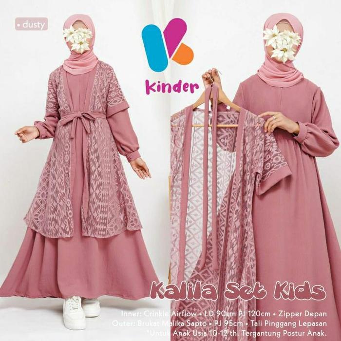 tjm Avasya Gamis Anak Perempuan Umur 9-12 Tahun Maxy Dress Brokat Kombinasi Crinkle Baju Pesta Konda