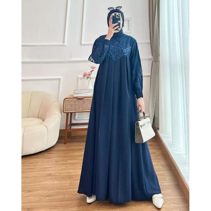 AGHNIA MAXY Dress Brokat Motif Bunga Model Cantik Kekinian Baju Wanita Trand Terbaru Outit Cewek Fas