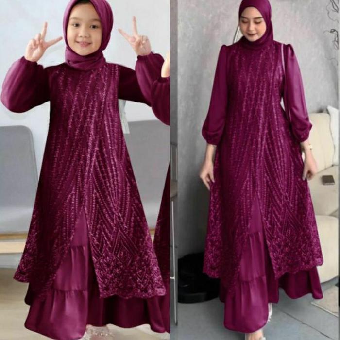 Couple Gamis Maxi Livina Couple Sepasang Ibu dan Anak Couple Lebaran Brukat Mewah
