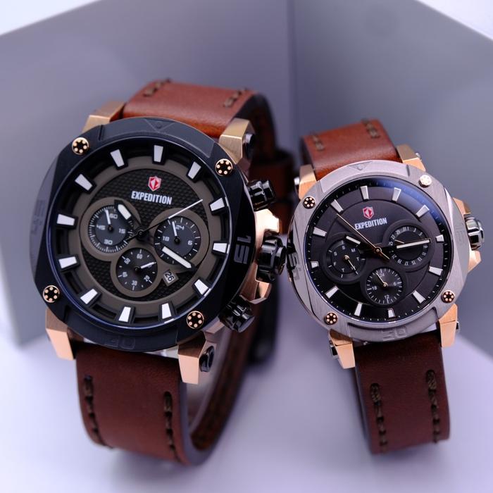 JAM TANGAN ORIGINAL EXPEDITION COUPLE EXP 6606 / E6606 STRAP LEATHER TANGGAL HARI DAN CHRONO AKTIF