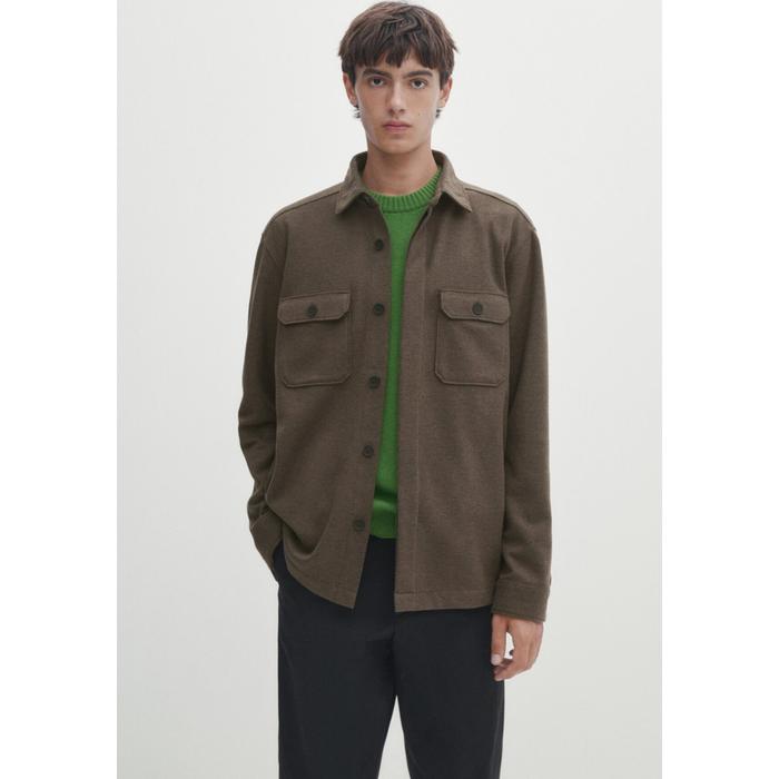 Authentic Massimo Dutti Men's Wool Blend Overshirt in Caramel Brown - Outer Pria - Jaket Luaran - Me