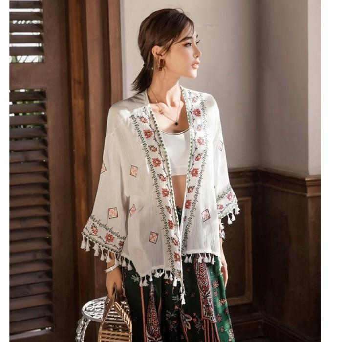 Outer Kimono Boho Tassel Baju Luaran Wanita Lengan Panjang Bohemian Cardigan Kardigan