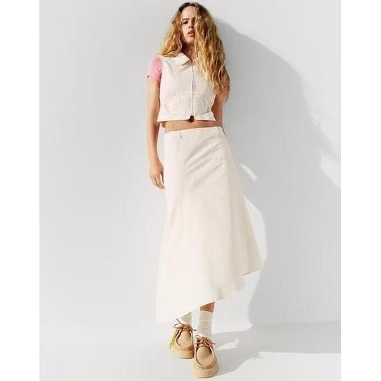 Ab874884 Rok Panjang Midi Skirt Asimetris Pesta Wanita Korea Import Broken White Putih Tulang