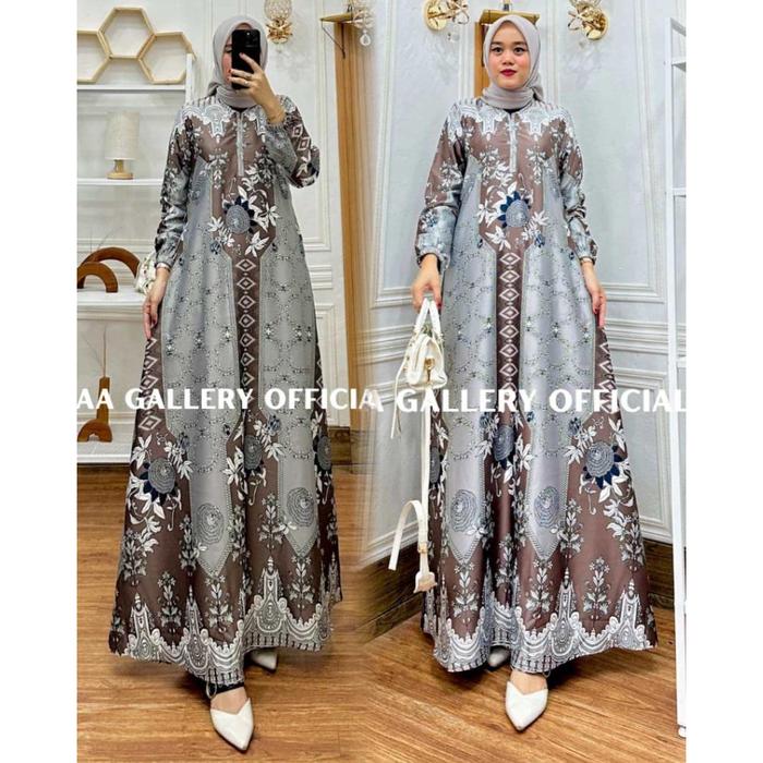 GAMIS MAXMARA SILK TEBAL LICIN MENGKILAT MOTIF RAFLESIA TERBARU
