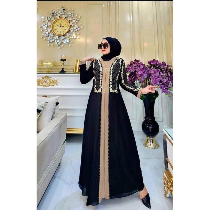 Arabian bordir bertabur Mote Swarosky kombinasi warna//Gamis Seroja mocca//Gamis Arabian bordir Terb