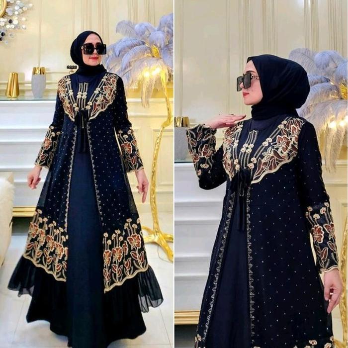 Empat Saudara-COD//Gamis Abaya Turkey/ Abaya Arab Hitam Jersey Mix Ceruti Bordir Mote Swarosky Turke