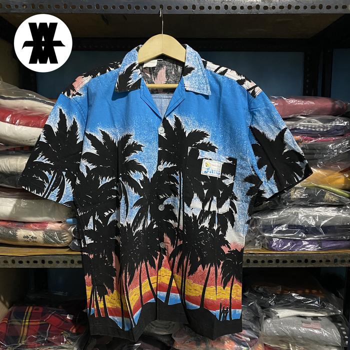 Vintage Jams World Palm Print S/S Shirt Biru Size XL 69x58