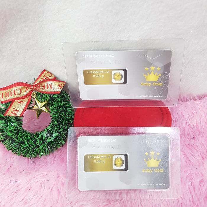 2biji Logam Mulia baby gols certificate of assay gold series  999.9 @0.001 kadar 24K berat total 0.0