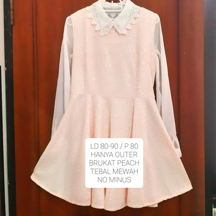 Preloved korean style dress brukat renda tile rajut bordir warna soft pink peach mewah elegan gaun m