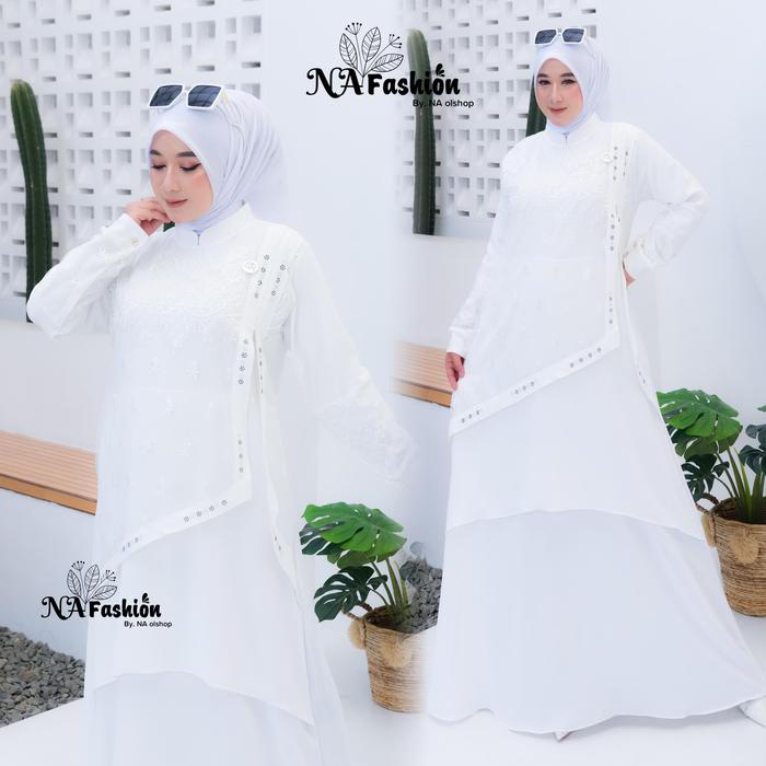 NA Olshop- namira Dress gamis hits trendy terbaru bahan crinkle mix brokat sapto