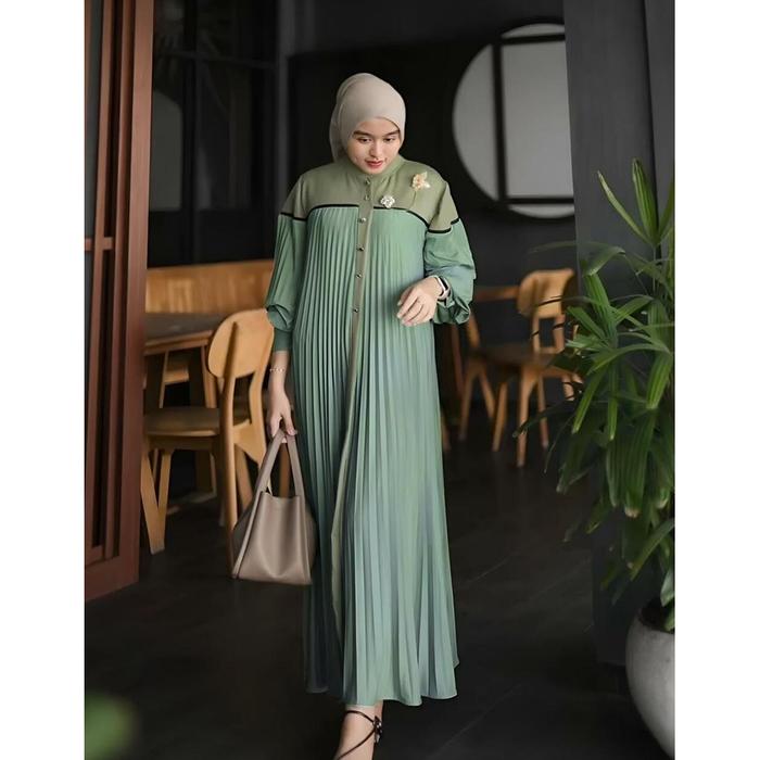 Maxy Dress Plisket Bahan Jersey Premium Kombi Knit Mango Gamis Jumbo Simple Casual Wanita Dress Alee