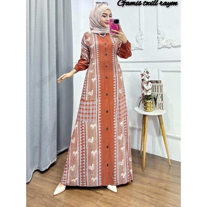 GAMIS TWILL RAYON MODEL KLOK WARNA MERAH BATA KEKINIAN BY FARUZ BATIK BISA COD