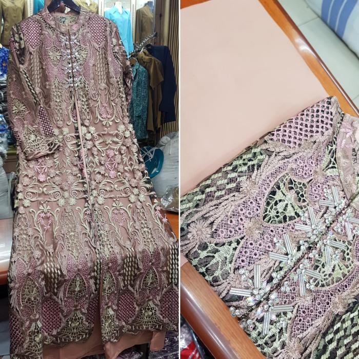 gamis cardigan tile tuton import premium payet/gamis pesta mewah