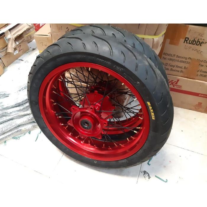 SALEE!!! PAKET VELG WHEELSET SUPERMOTO WARNA GOLD MERAH BIRU CRF 150 KLX 150 ROSSI WM 300 350 H36 + 