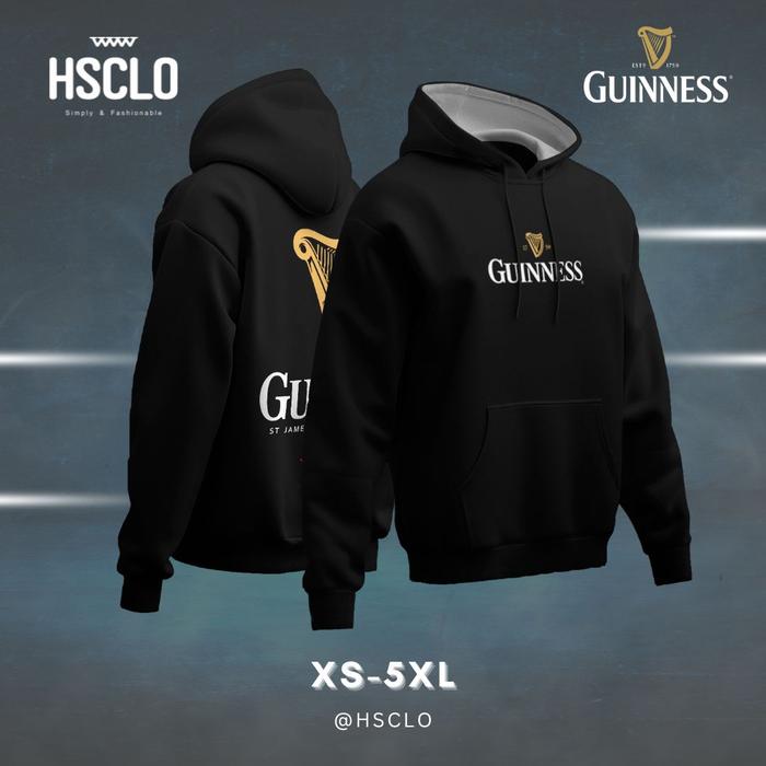 Hoodie Jumper HSCLO GUINNESS BLACK HOODIE Ready Size Jumbo Bahan Fleece Ukuran Jumbo Big Size XS-5XL