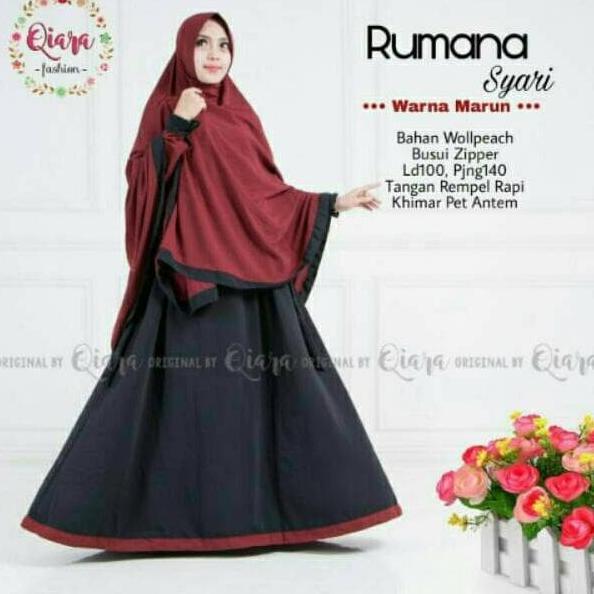 FASHION MUSLIM GAMIS SET SYARI RUMANA ORIGINAL QIARA LENGKAP DENGAN