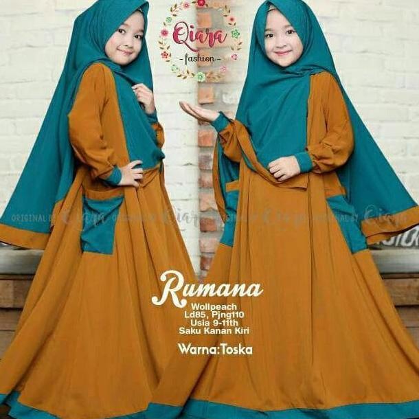 FASHION MUSLIM GAMIS ANAK RUMANA KIDS SYARI ORIGINAL QIARA PLUS JILBAB