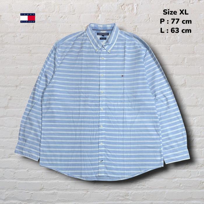 Size XL Kemeja Panjang Tommy Hilfiger Salur Biru Original Second Preloved #K66