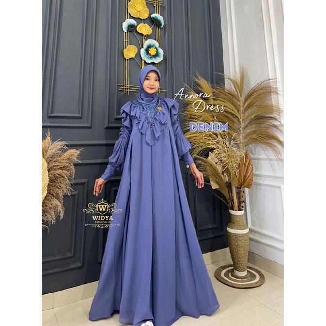 Widya Fashion Id - Annora Set Hijab Persegi Bahan Ceruti Polos Full Furing Brokat Gamis Wanita Musli