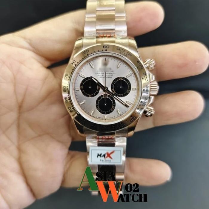 jam tangan pria Swiss max daytona rose gold Cosmo graph dim 40 mm kaca spahire box fullset lapis ema