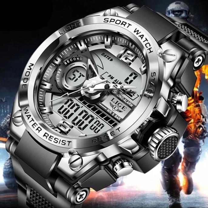 LIGE 2022 terbaru original jam tangan pria fashion digital jam tangan