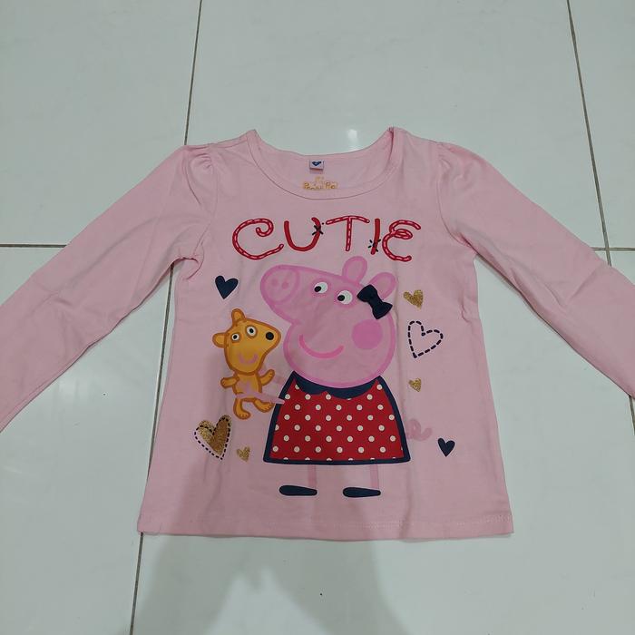 preloved kaos anak peppa pig tangan panjang pink size 6 merk peppa pig original