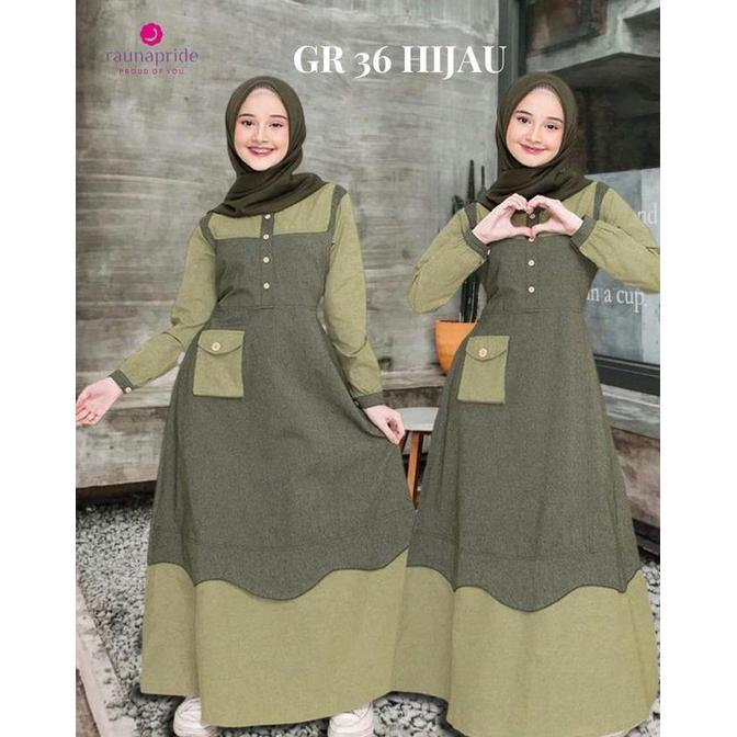 Baju Gamis Wanita Remaja / Rauna Katun RGR - 36 / Fashion Muslim Gamis Kancing