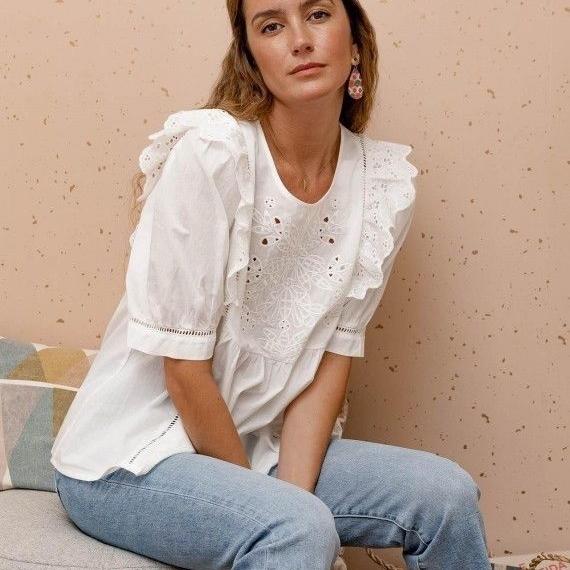 Zara embroidered cotton blouse