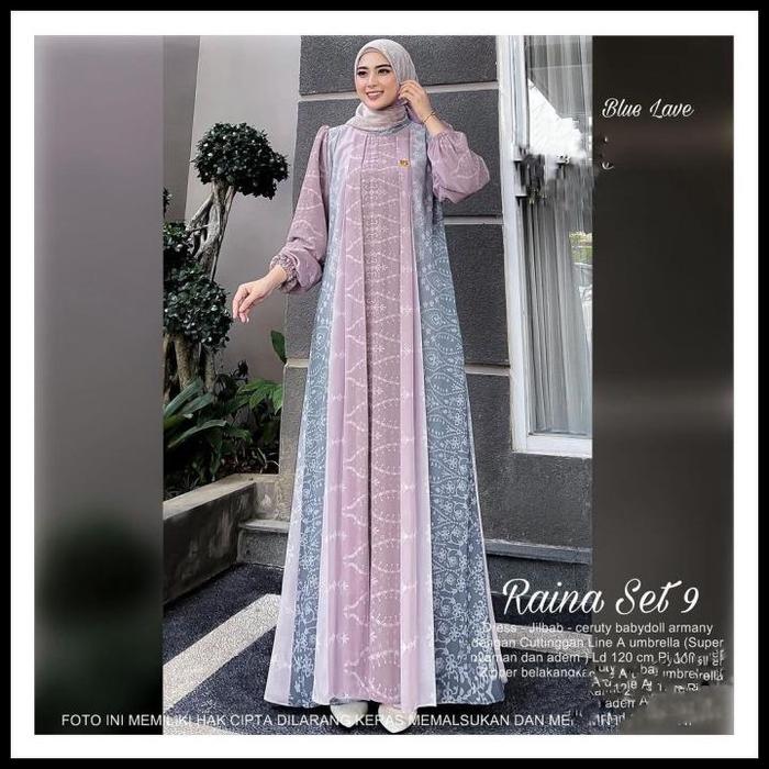 Terlaris Baju Gamis Wanita Muslim Raina 9 Set Jilbab Dress Ceruti Motif Cantik Fashion Perempuan Dew