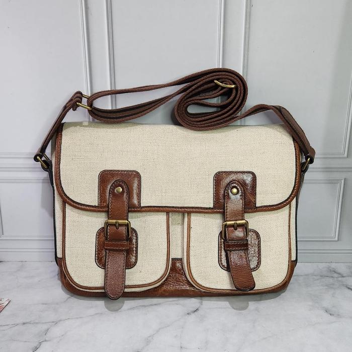 Tas Fossil Preloved Greenville Messenger Neutral Multi Men Bag