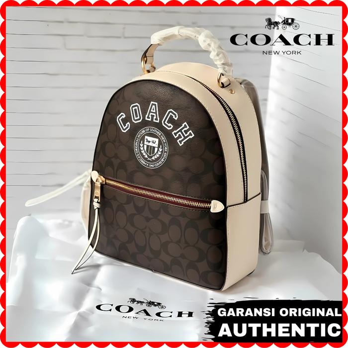 Tas Ransel Coach Wanita Backpack Varsity Signature Jordyn Brown Chalk Original Store Branded Authent