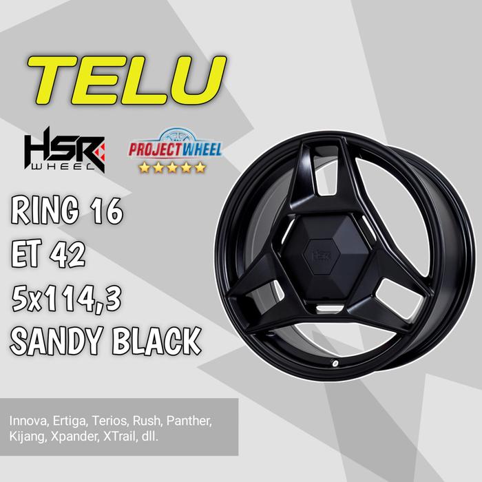 Velg HSR Ring 16 tipe TELU sandy black untuk mobil listrik sedan dll R16 - Ertiga Innova Zenix Rush 