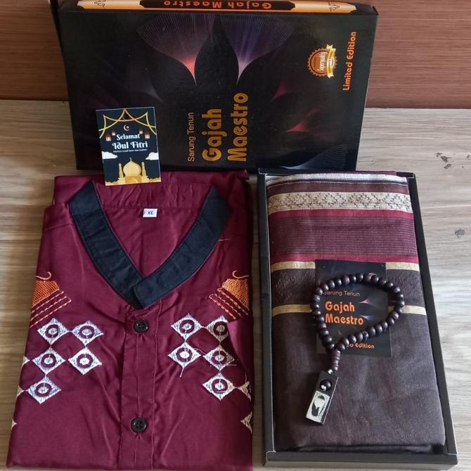 TERLARIS Baju koko L.pendek + sarung dus / Paket Baju Lebaran / Hampers murah READY