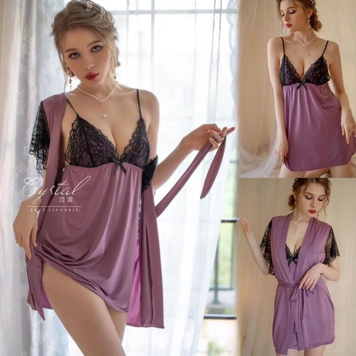 Tergacor Crystal Lingerie Sexy Kimono Bigsize / Baju Tidur Lingerie Sexy Wanita / Sexy Lingerie Kimo