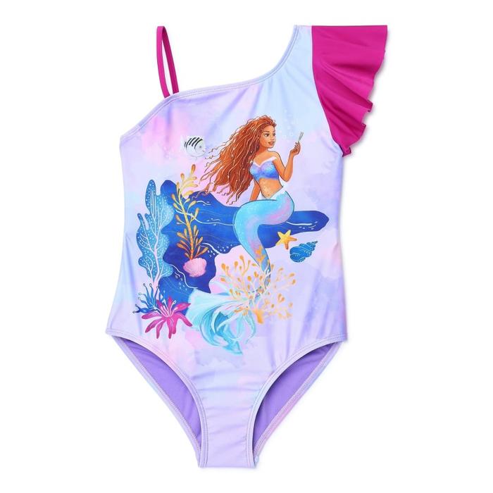 Disney Ariel the Little Mermaid One Shoulder One Piece Swimsuit with Ruffle Sleeve