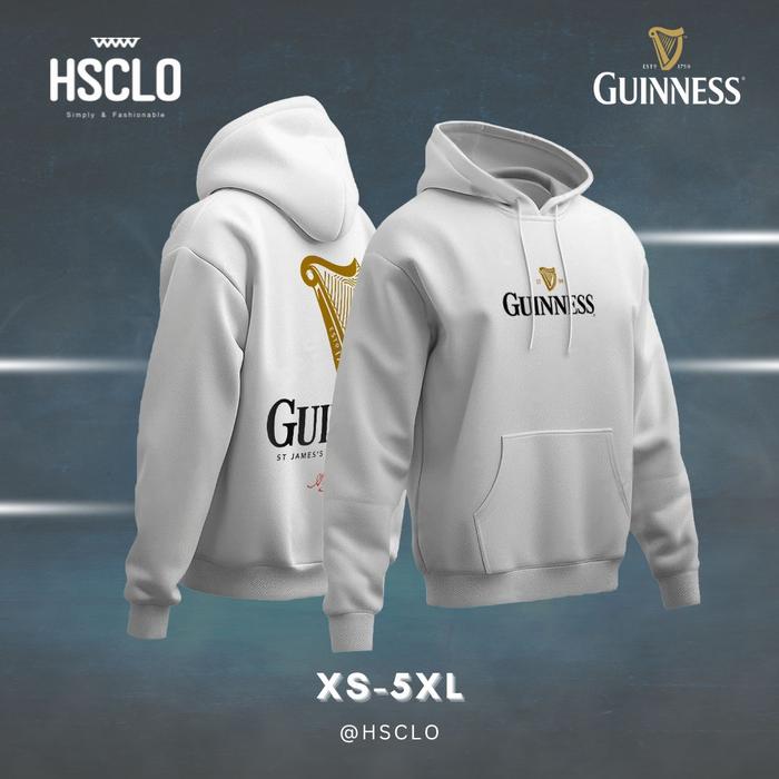 Hoodie Jumper HSCLO GUINNESS WHITE HOODIE Ready Size Jumbo Bahan Fleece Ukuran Jumbo Big Size XS-5X