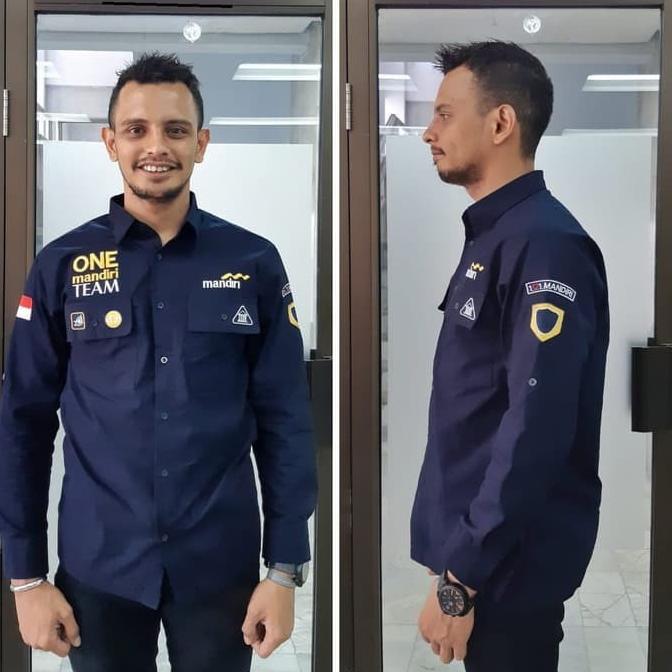 Promo Kemeja Seragam Pdl Bank Mandiri Biru Navy Panjang | Baju One Mandiri Team Bordir | Bahan Drill