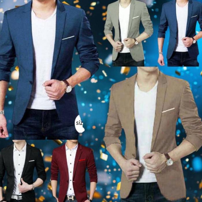 Baju Jas Blazer Fashion Bisa Cod Ukuran Size L Xl Xxl Bahan Katun Stretch Warna Hitam Maroon Navy Do