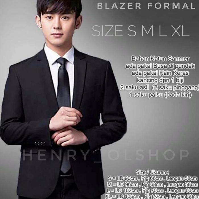 Baju Blazer Formal Fashion Pria Original Model Cowok Warna Hitam Black Ukuran Size S M L Xl Jas Nika