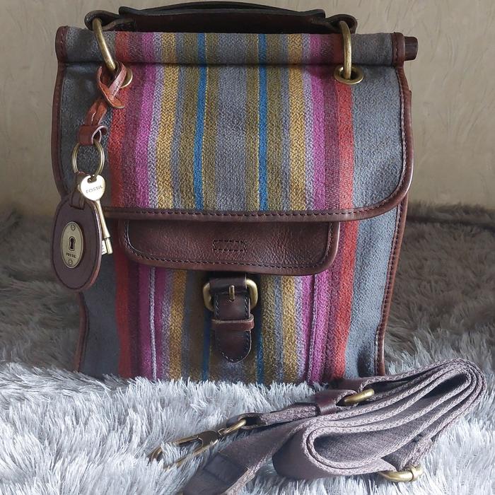 Tas Fossil Emory Multi Striped Wool Shoulder Top Handle
