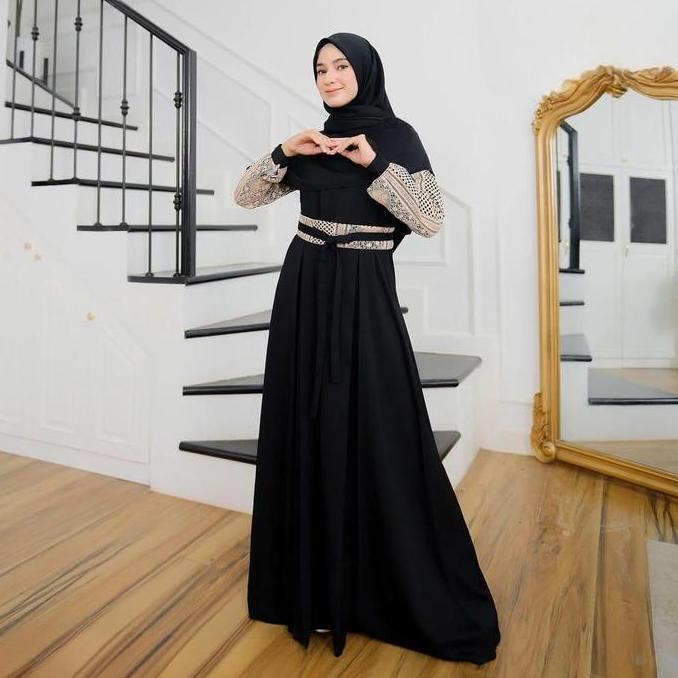 Gamis Malika Crinkle Airflow Mix Brokat Gamis Terbaru Dress Kondangan Gamis Lebaran 2025 Gamis Elega