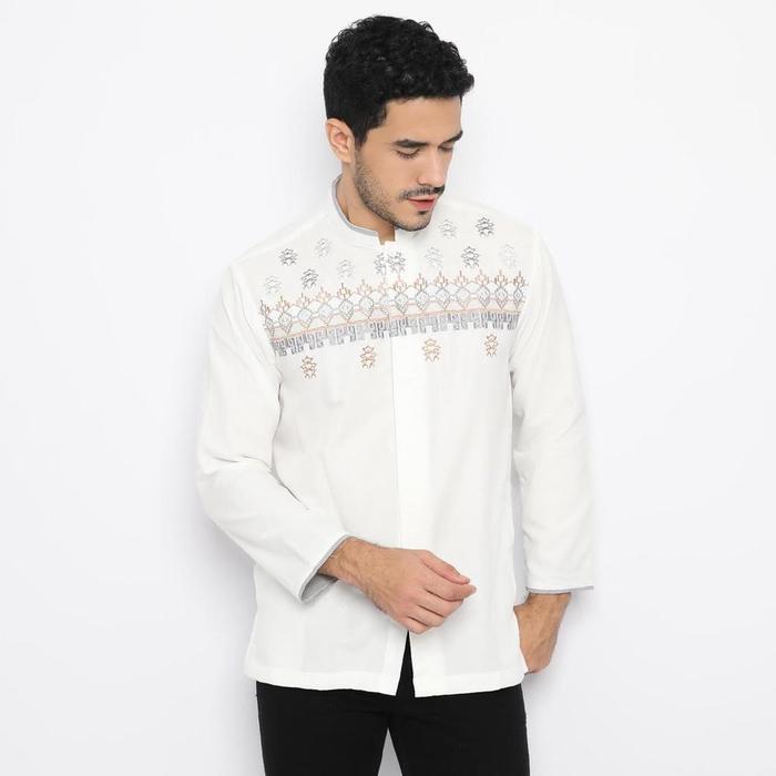 Baju Koko Muslim Dewasa Putih Tulang Lengan Panjang Koko Bordir M L Xl Kuwuk - Wuk01