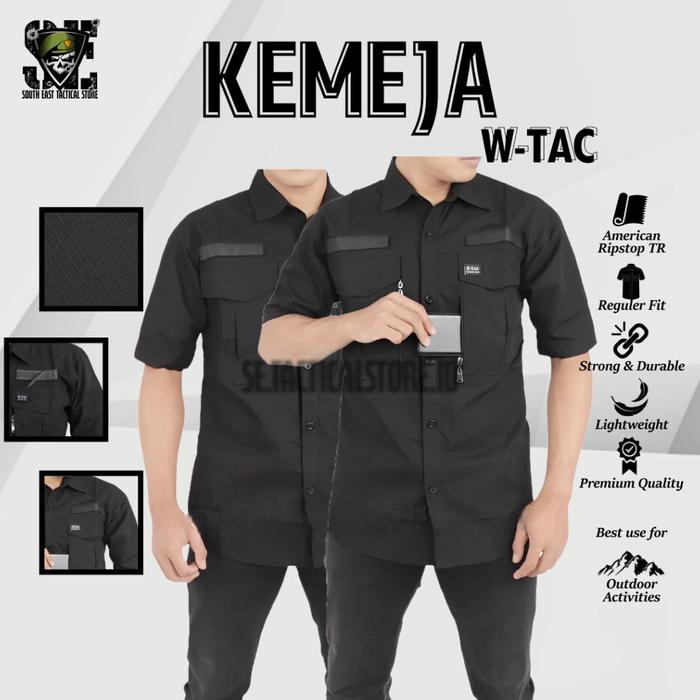 Kemeja Formal W-Tac Tactical Bahan American Ripstop Tr Baju Kerja Lapangan Warna Hitam Reskrim Polri