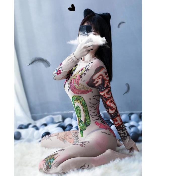 Premium Li-122 Body Stocking Lingerie Yakuza Tattoo Pakaian Dalam Wanita Baju Tidur Kostum Wanita Hi