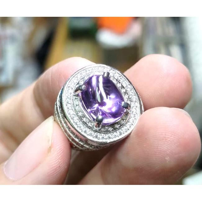 Cincin Batu Kecubung Bungur Tanjung Bintang Mewah KCB019 Luster Menyala Istimewa Ikatan Perak