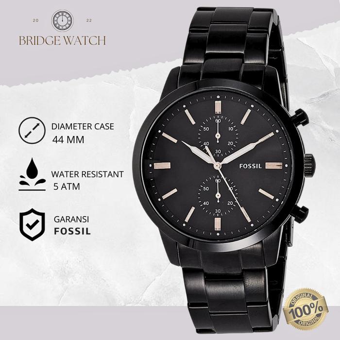 Jam Tangan Pria Fossil FS5379 Townsman Chronograph Black Stainless Steel Strap Hitam Mewah Original