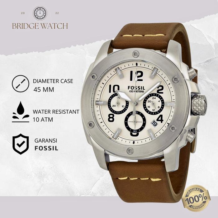 Jam Tangan Pria Fossil FS4929 Machine Chronograph Brown Leather Strap Kulit Coklat Original