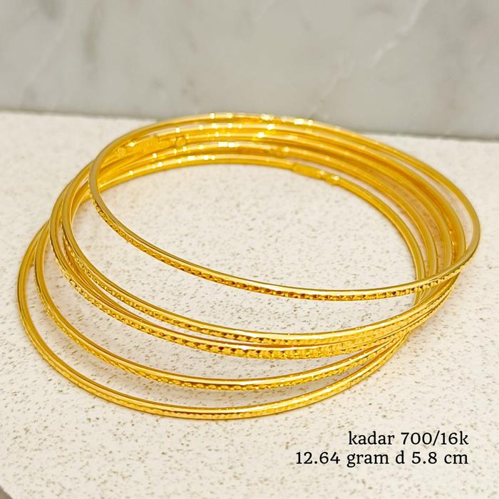 Gelang bangle keroncong tipis susun Emas asli Kadar 700 16 Karat